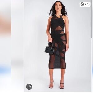 Chic Black Sheer Cut-Out Maxi Dress